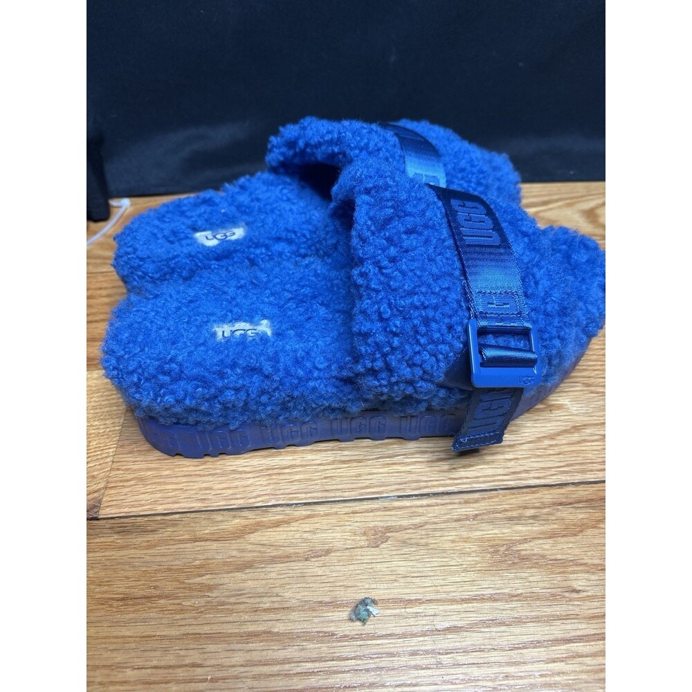 UGG Classic Blue Fluffita Sheepskin Slippers Platform Slides Sandals Sz 8 Womens - Picture 3 of 6